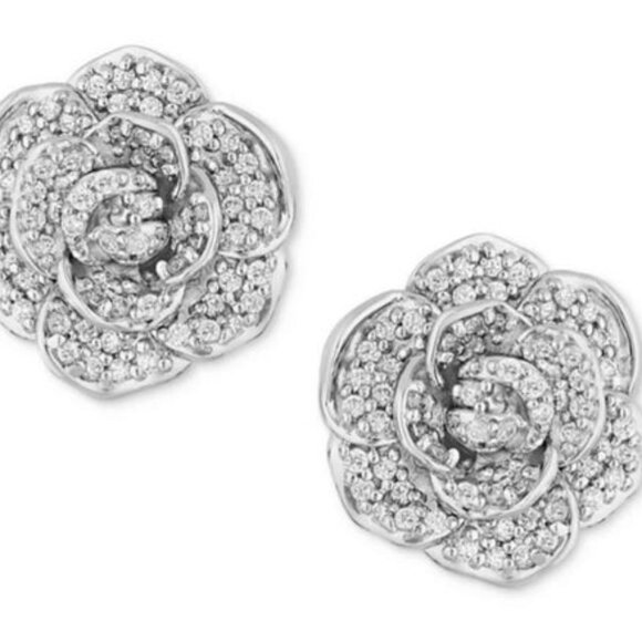 Enchanted Disney Fine Diamond Cinderella 70th Anniversary Flower Stud Earrings - Picture 1 of 6